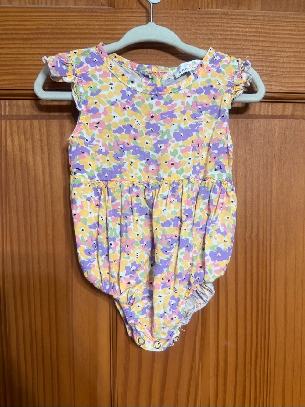 Baileys Blossoms Floral Baby Bubble Romper in Yellow, Pink & Lavender 6/9m